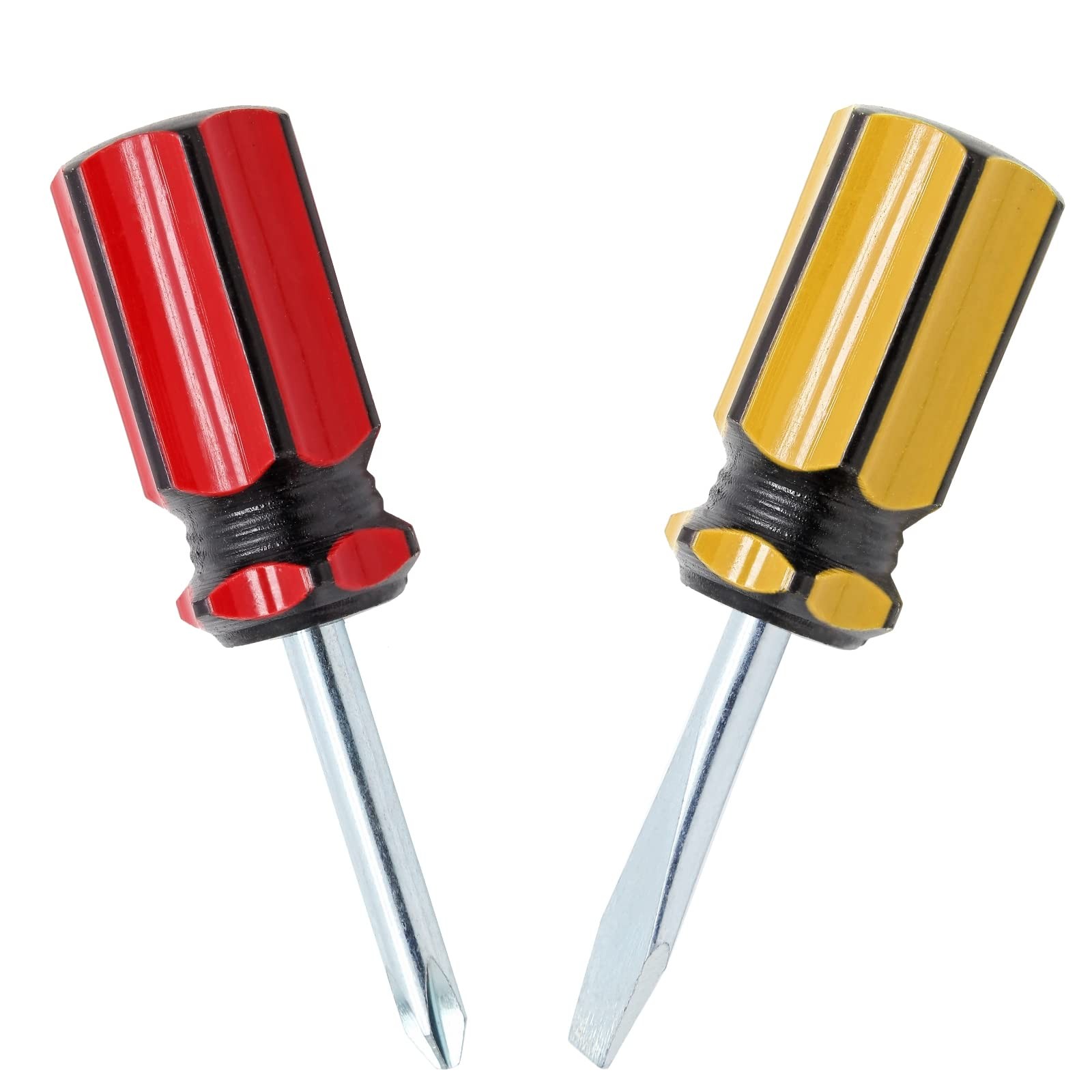 Waziaqoc 2PCS Short Phillips Head and Flathead Screwdrivers, Stubby Green,red