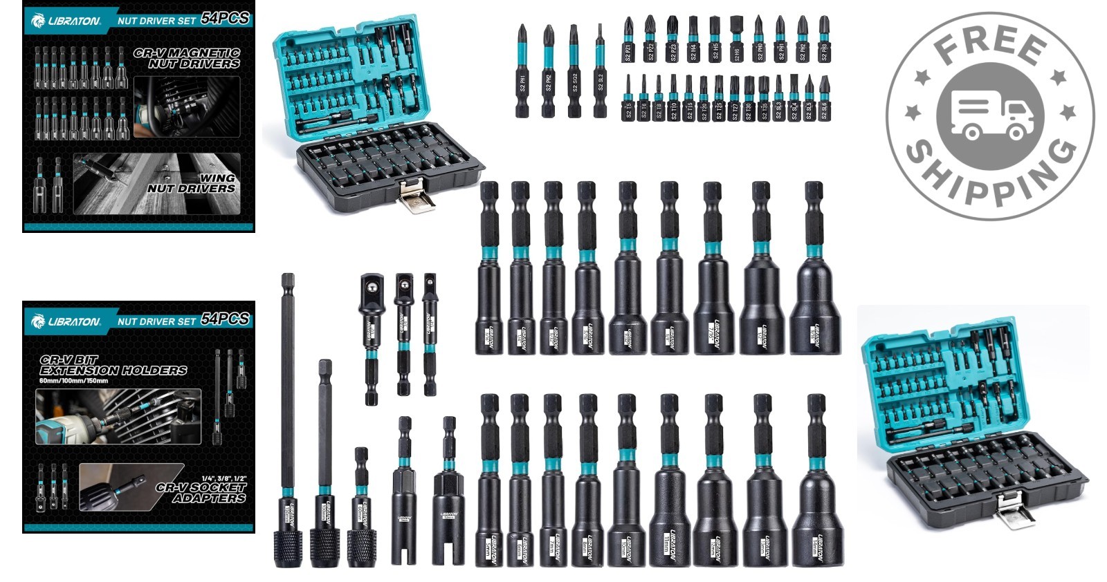Durable Magnet-Enhanced 54PCS Nut Driver and Impact Drill Bit Set – Ideal Gift