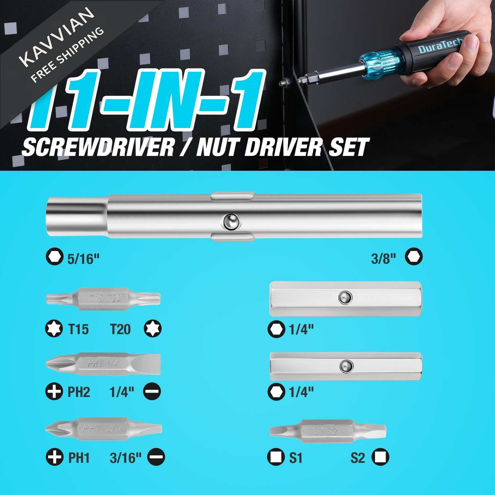 DURATECH Screwdriver, Multi Bit 11-in-1 Screw Driver & Nut Set,…