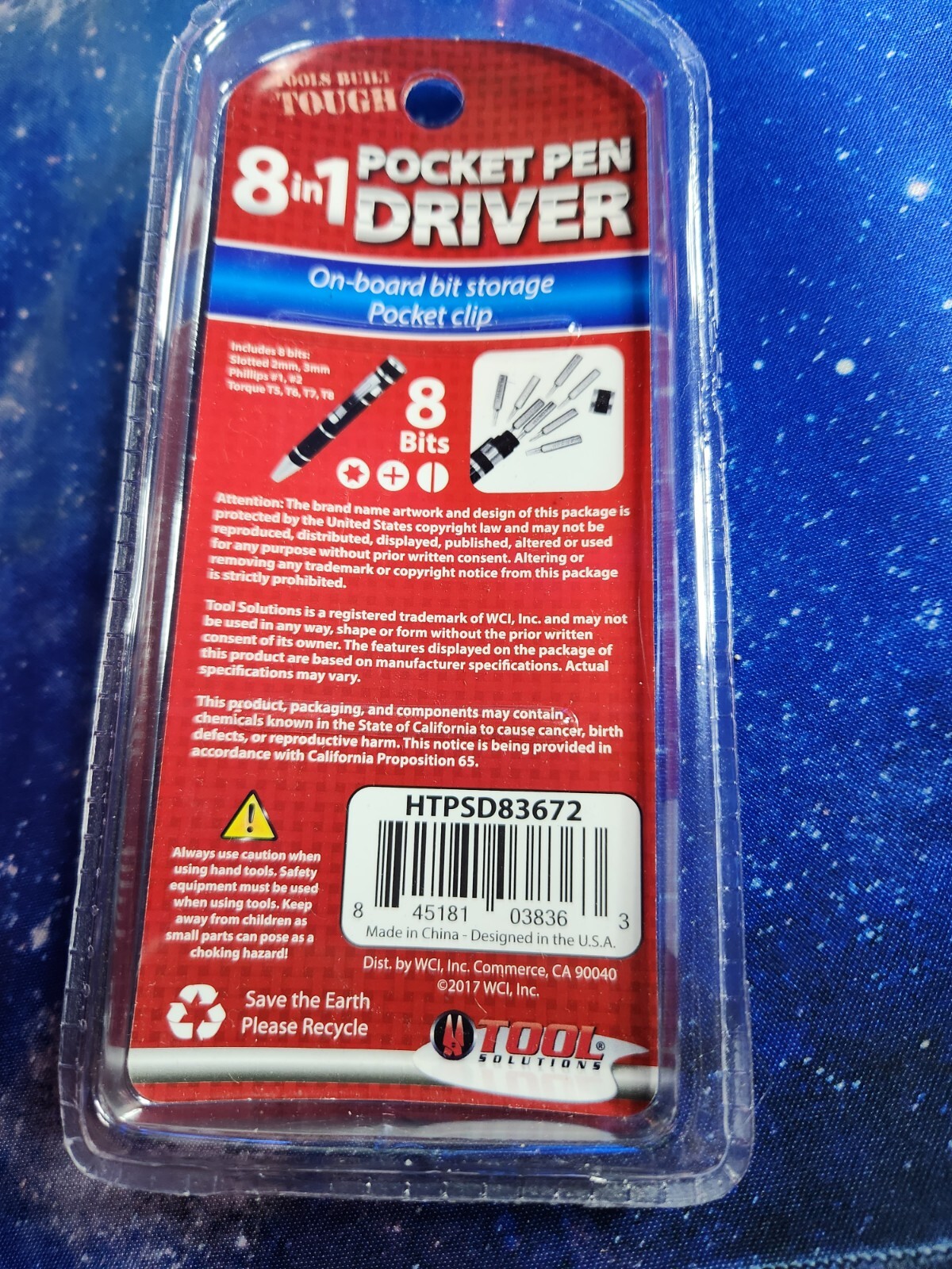 Tool Solutions 8 in 1 Pocket Pen Driver w/ 8 Bits:phillips, torque &slotted Blue