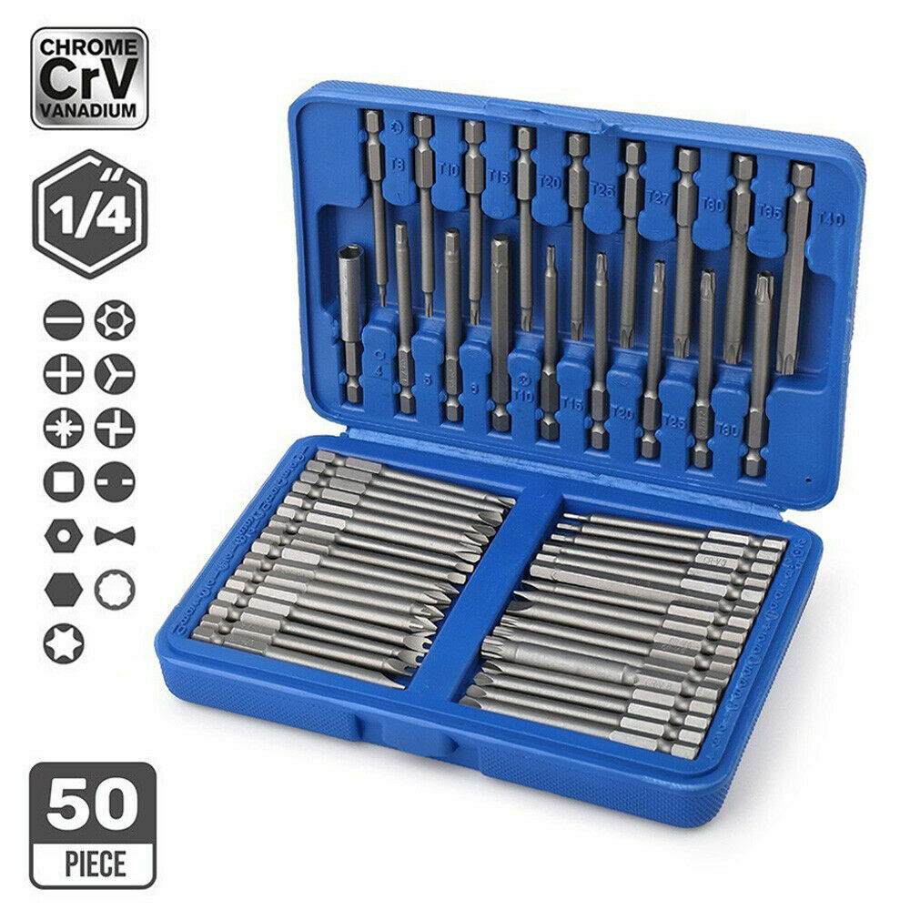 50pcs Extra Long Security Screwdriver Bit Set Quick Release Torx Holder Hex Tool