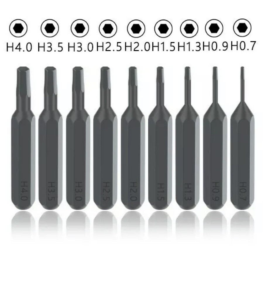 9PC H0.7,H0.9,H1.3,H1.5,H2.0,H2.5,H3.0,H3.5,H4.0 Hex Micro Screwdriver Bits H4mm