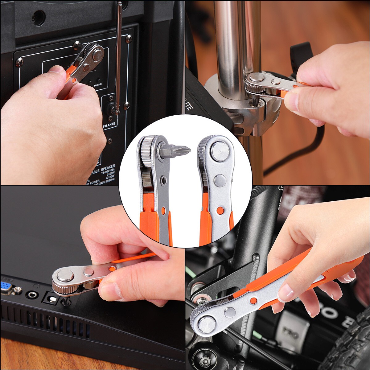 Magnetic Right Angle Screwdriver Hex Forward & Reverse Ratchet Wrench +10 Bits
