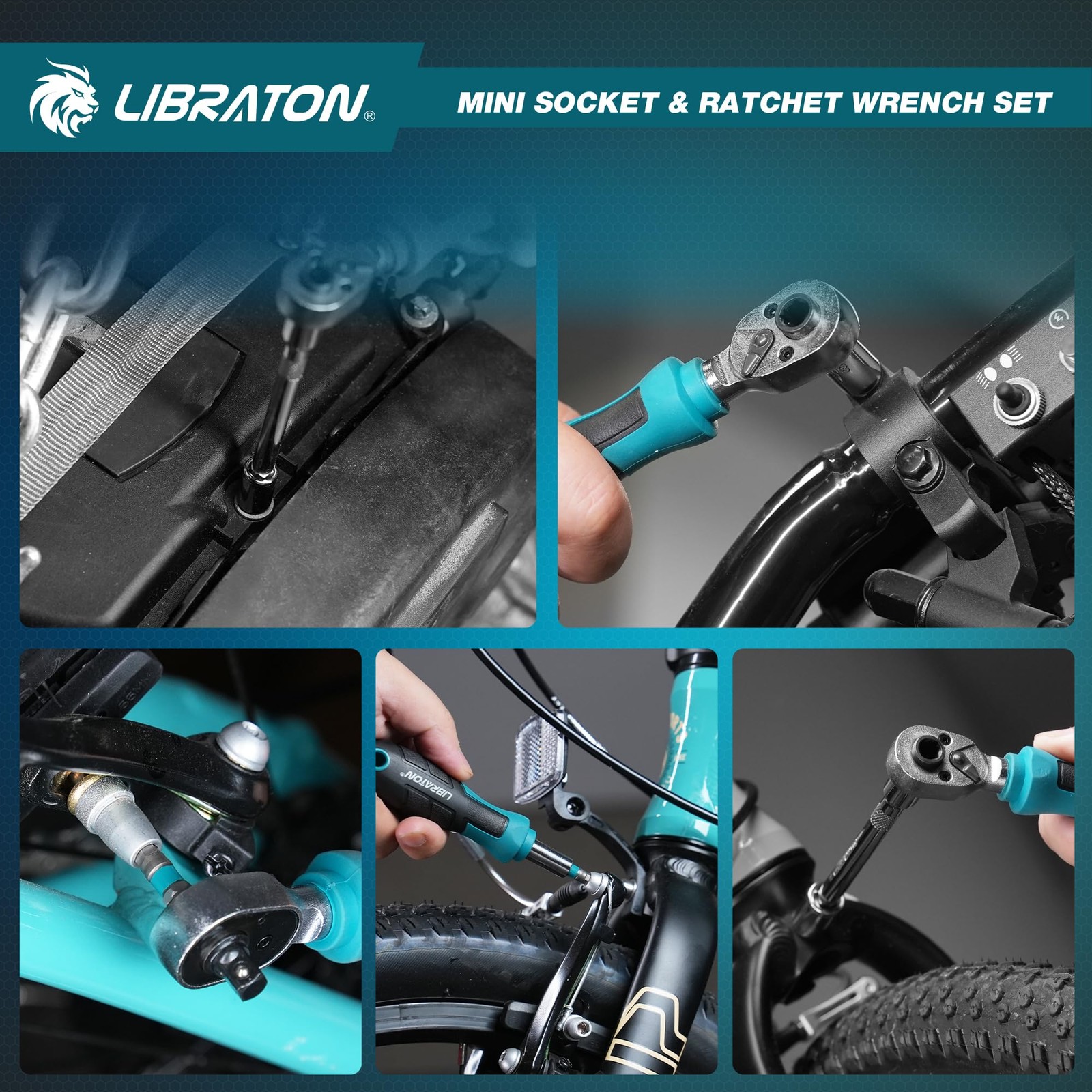 LIBRATON 1/4″ Drive Mini Socket & Ratchet Wrench Set Blue With Silver Accents