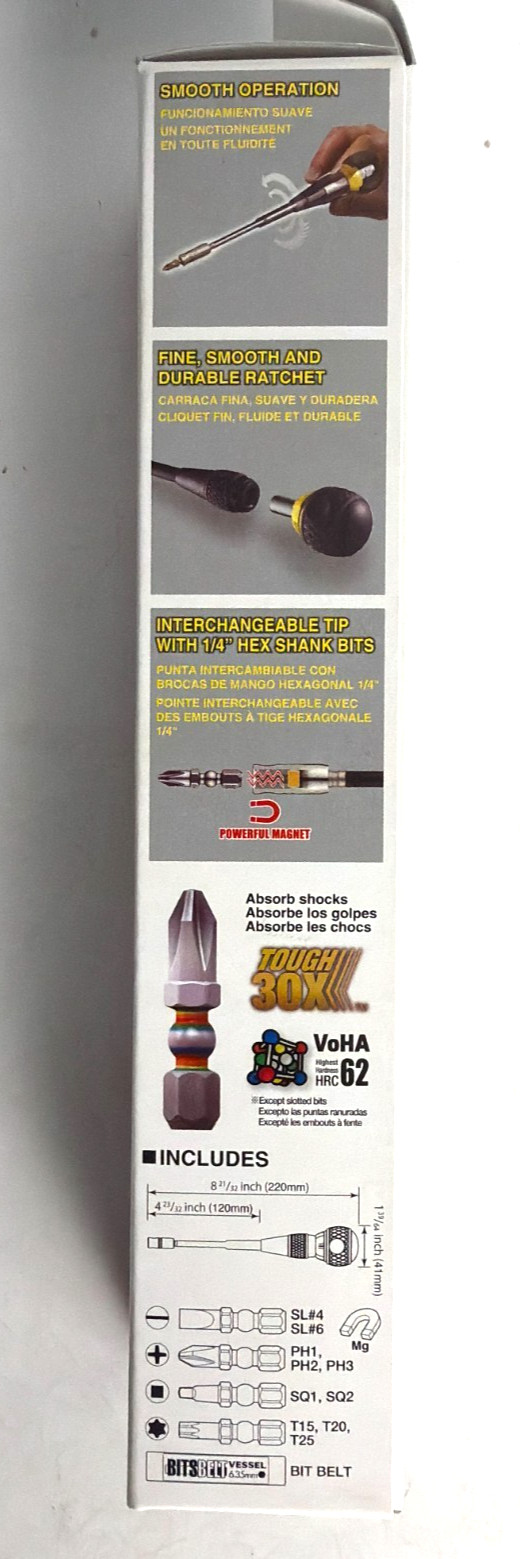 [NEW] (2200MBH120K01) Vessel Ball Grip Interchangeable Ratchet Screwdriver w/ 10