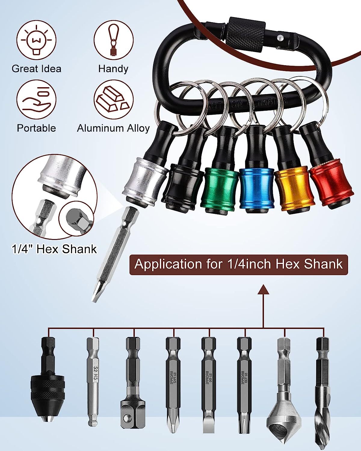 1/4″ Hex Shank Quick Release Keychain Screwdriver Drill Bit Holder Bit Set LOT