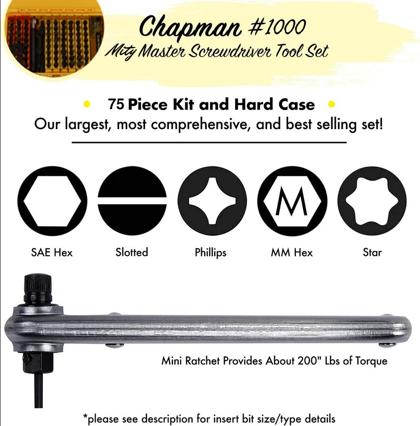 Chapman MFG #1000 Mity Master Screwdriver Bit Set USA MADE