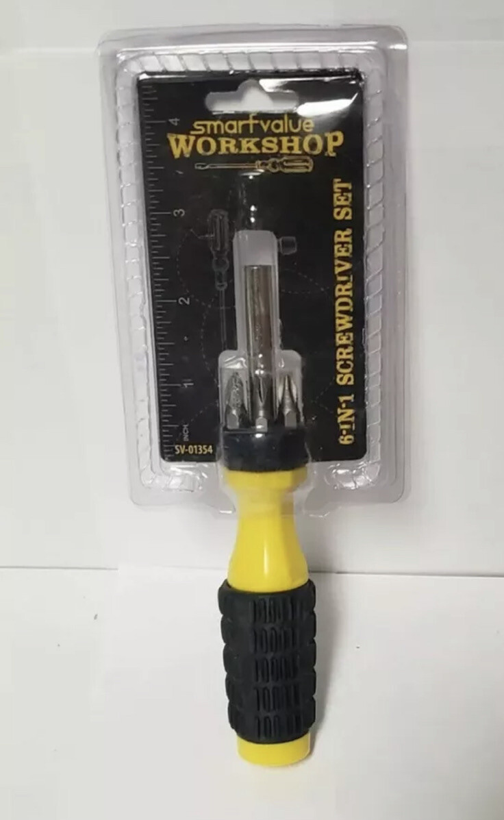 Case Of 2 New SmartValue Workshop 6-In-1 Multipurpose Heavy-Duty Screwdriver