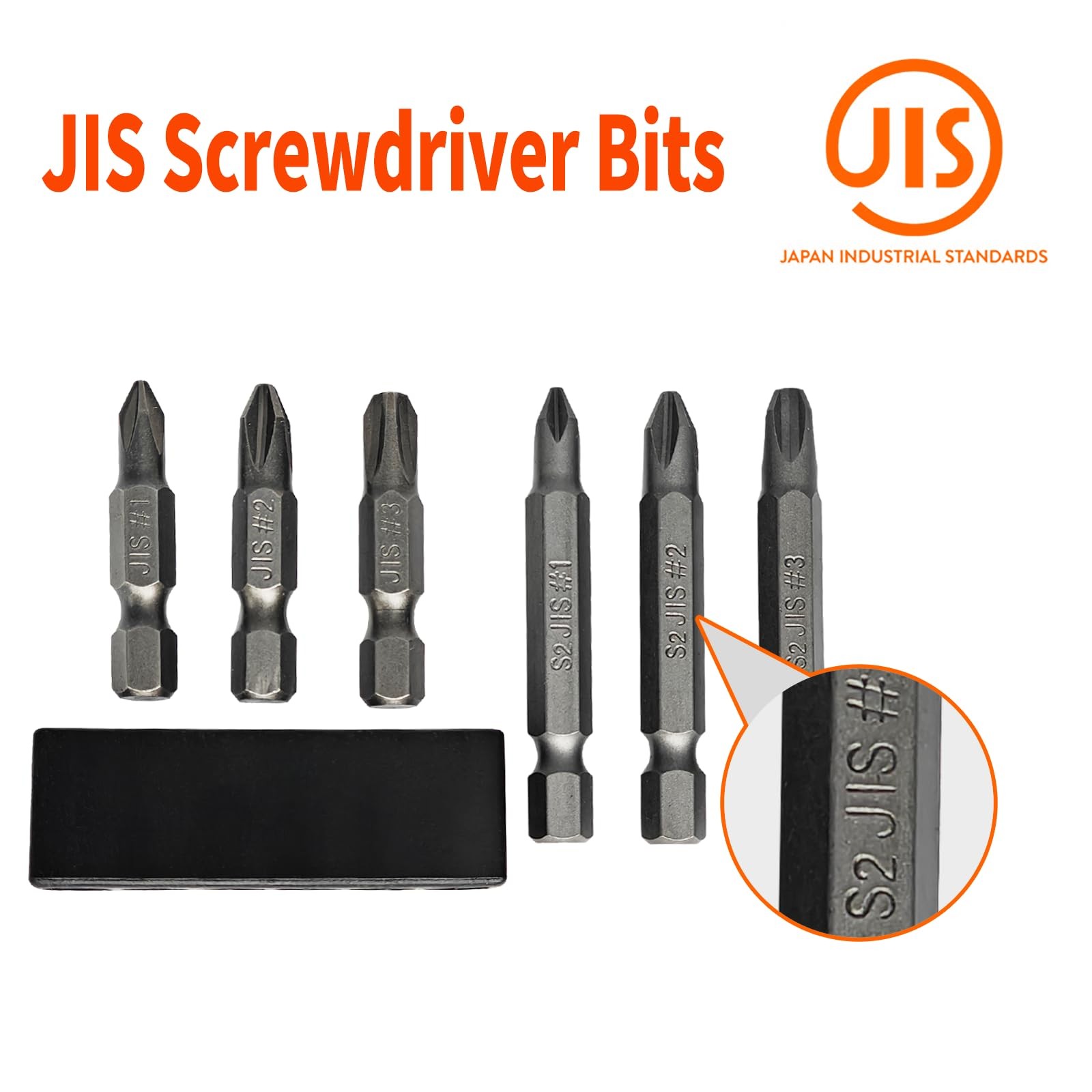 6Pcs JIS Screwdriver Bit Set – 35mm&50mm-With Magnetic Tip, 1/4 Hex Shank, S2 Al