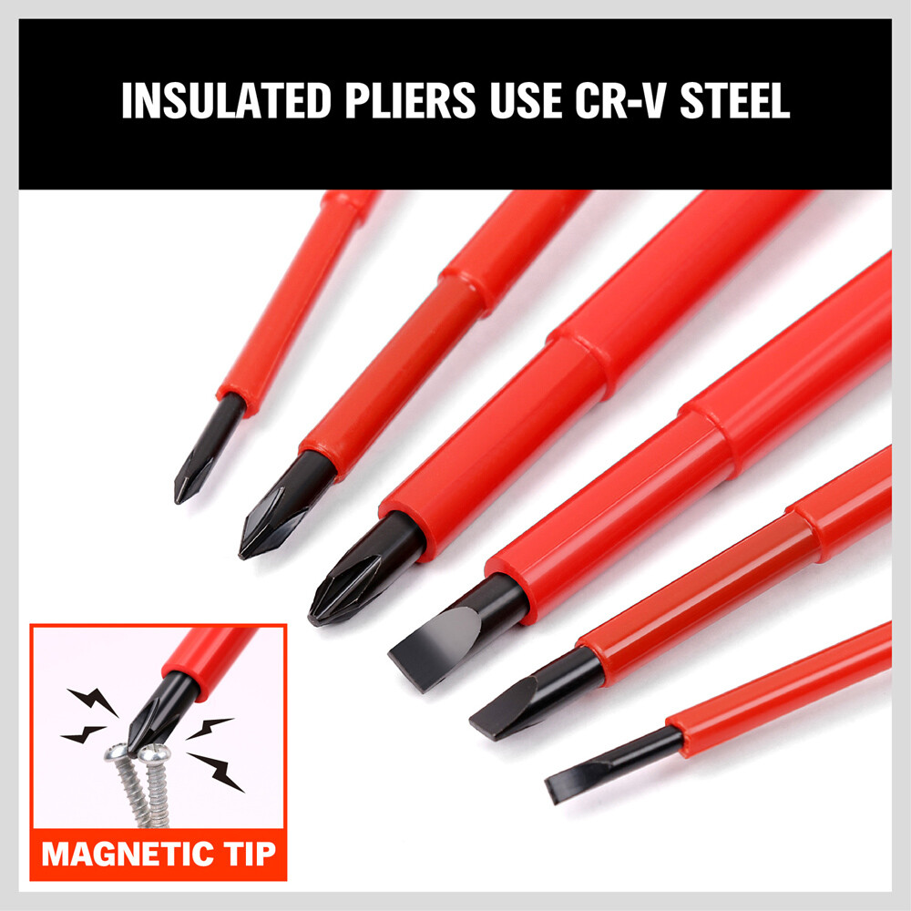6pc 1000V Insulated Screwdriver Set Magnetic Tips Electrician Slotted Phillips
