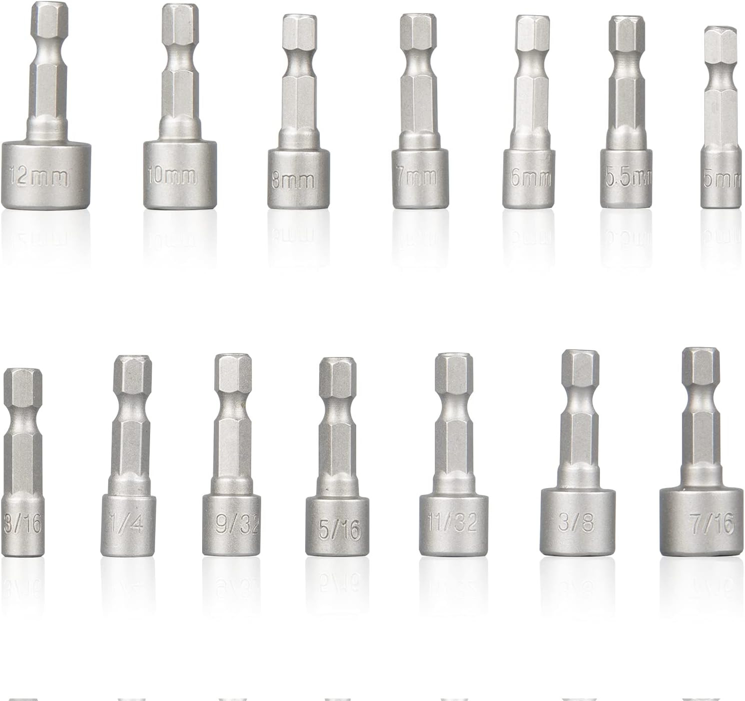 14 PCS Power Nut Driver Bit Set Quick Change MM & SAE Impact 1/4″ Hex Shank USA