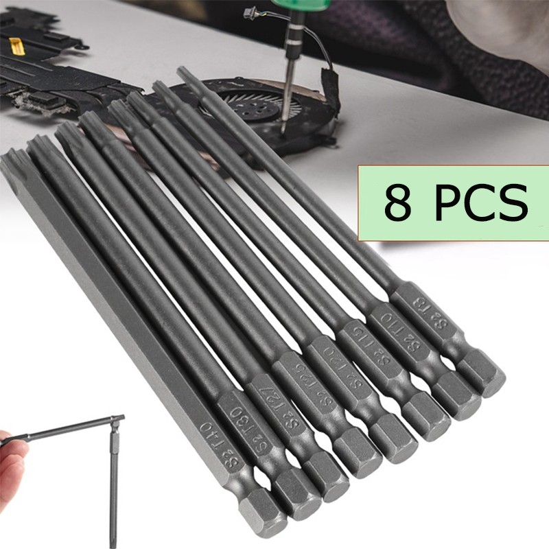 8pcs Torx Screwdriver Bit Set Hex Security Magnetic Head 100MM Extra Long T8-T40