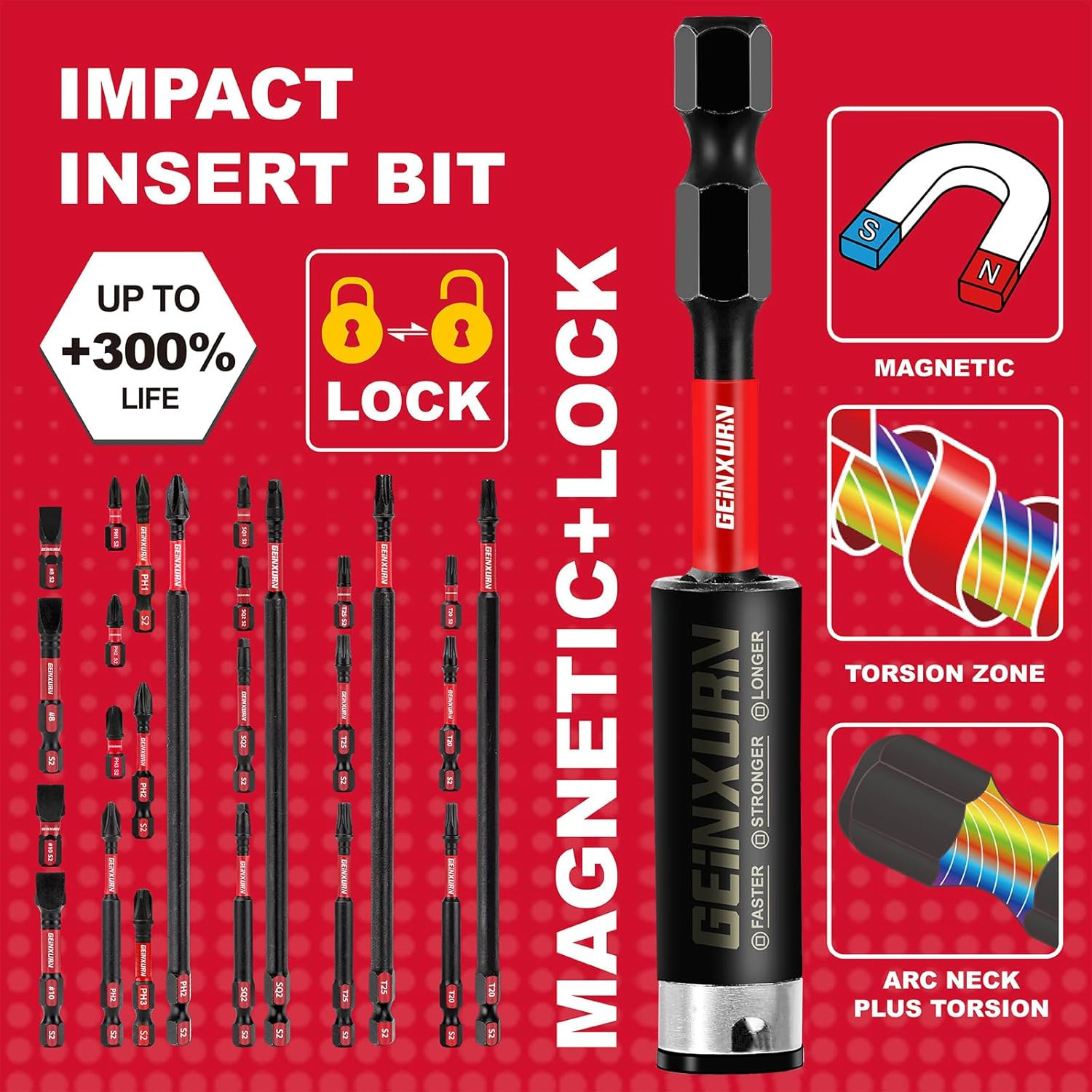 Impact Tough Magnetic Mixed 45Pack Insert Driver Bits, S2 Alloy Steel