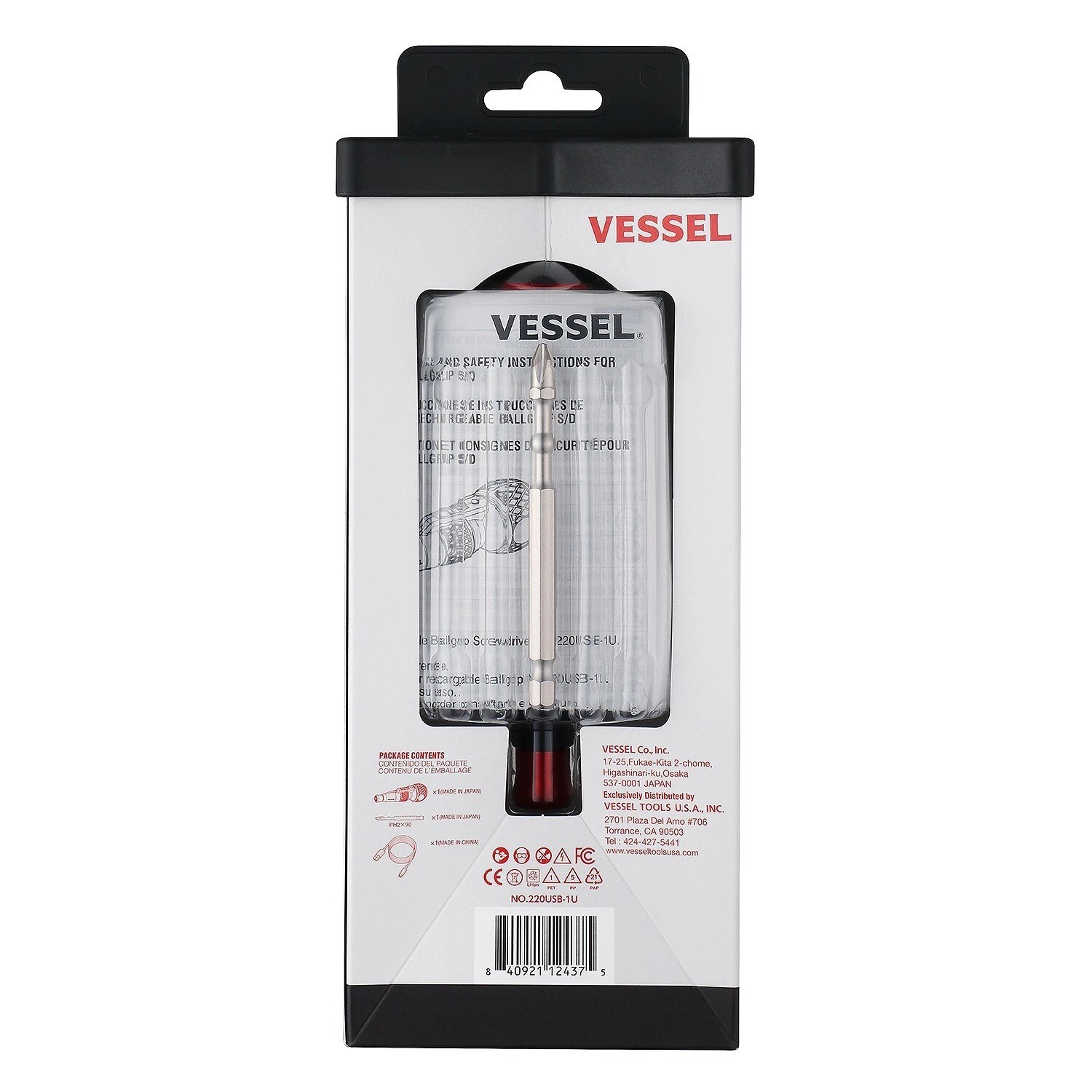 Vessel Cordless Electric Screwdriver w Ball Grip, High Torque, 11 pc Bit Set