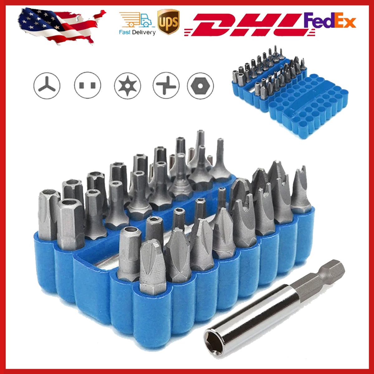 33 1/4″ Hex Head Screwdriver Security Bit Set Tamper proof Hex Spanner Key Torx