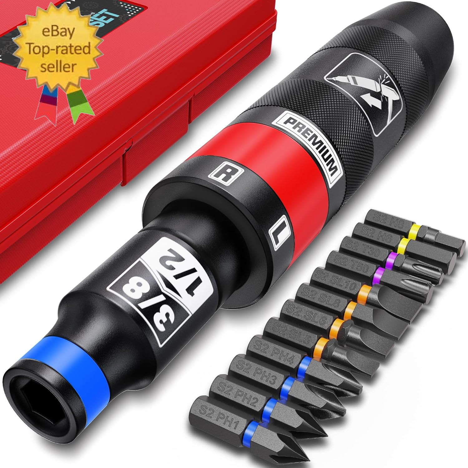 1/2″ Hand Impact Screwdriver Set, 13 PCS Manual Reversible Impact Driver Kit, S2