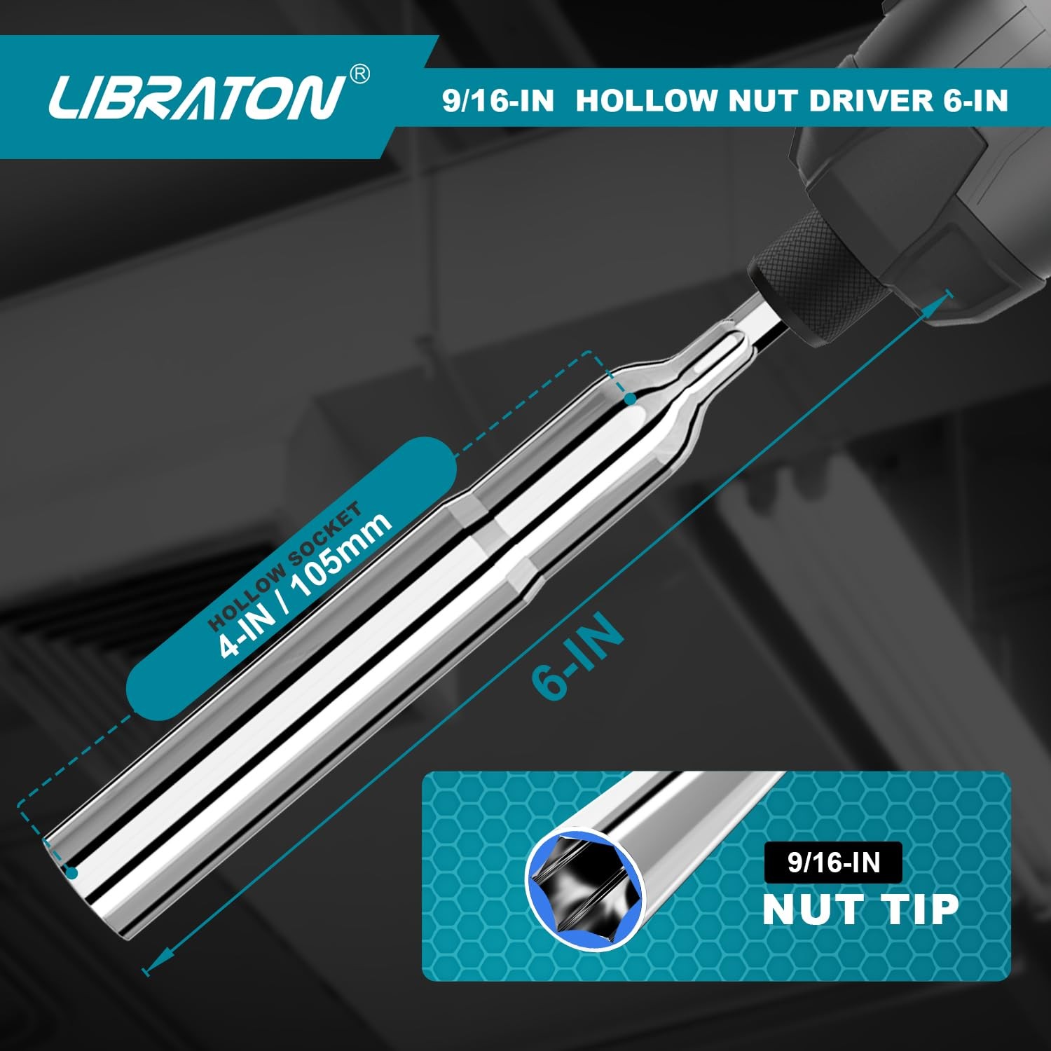 Libraton Hollow Nut Driver, Power Driver Set 6-inch long, 9/16-inch
