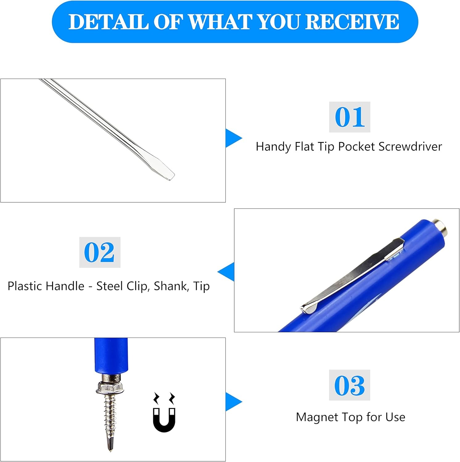 10Pcs Mini Tops and Pocket Clips Pocket Screwdriver Strong Magnetic Slotted Scre