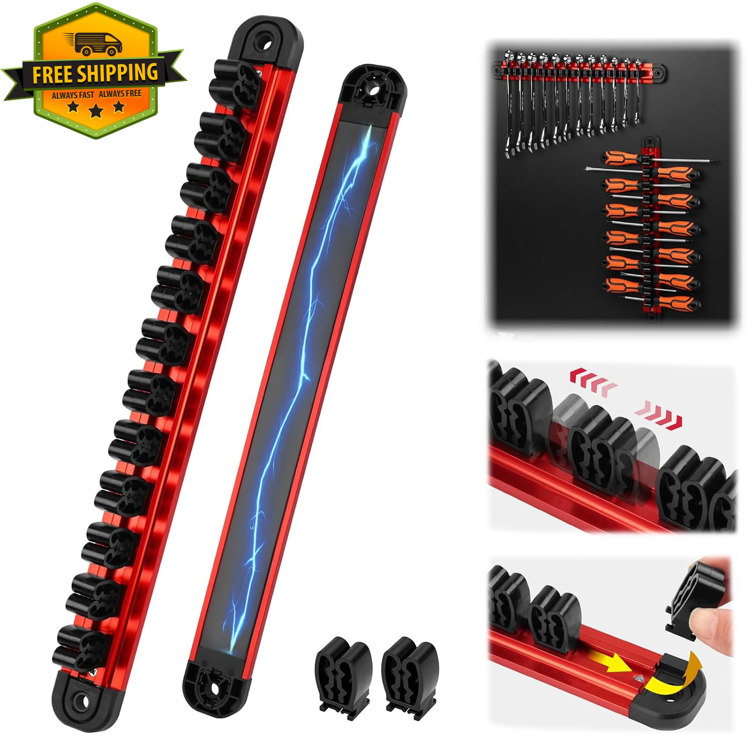 14 Slot Magnetic Screwdriver Organizer Aluminum Tool Holder Red