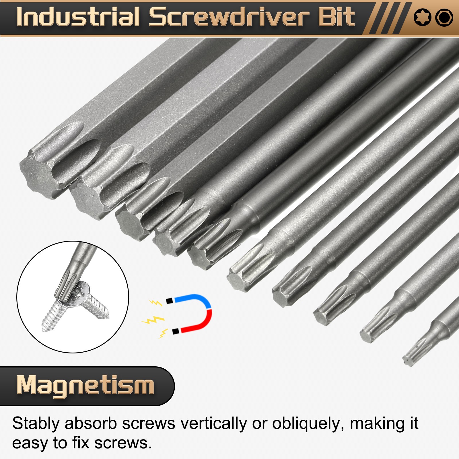 3pcs T50 Torx Head Screwdriver Bit 1/4″ Hex Shank 2.6″ Long Magnetic No Hole Tip