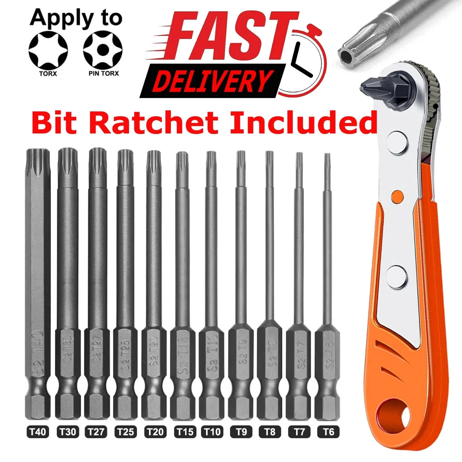 12pcs T6-T40 Magnetic Head Torx Screwdriver Bit Set Security Tamper Proof Star