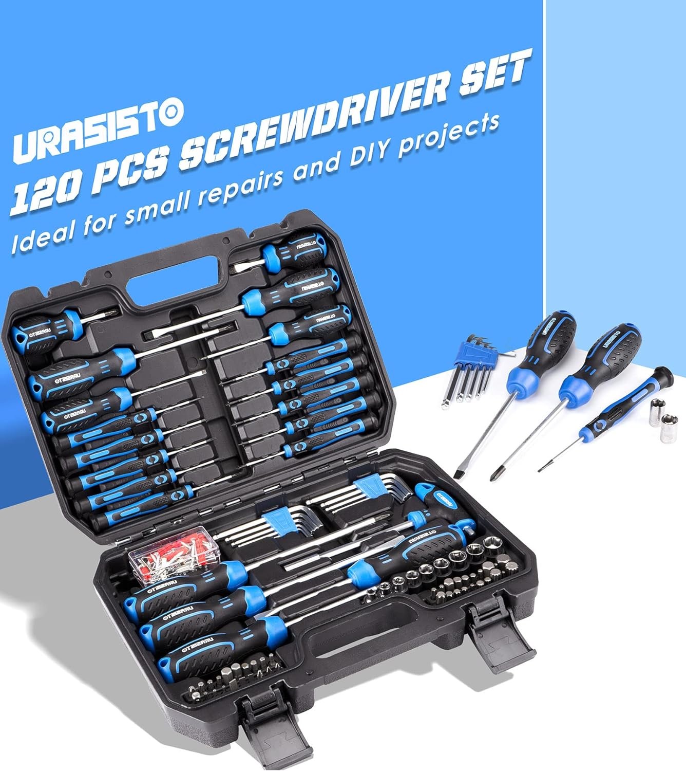 120PCS Magnetic Screwdriver Set Precision Phillips Hex Sockets Black Blue Silver