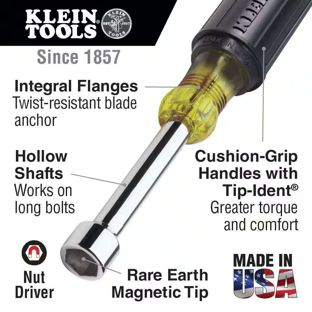 Klein Tools 646-1/4M 1/4″ Hex Magnetic Tip Nut Driver with 6″ Hollow Shank
