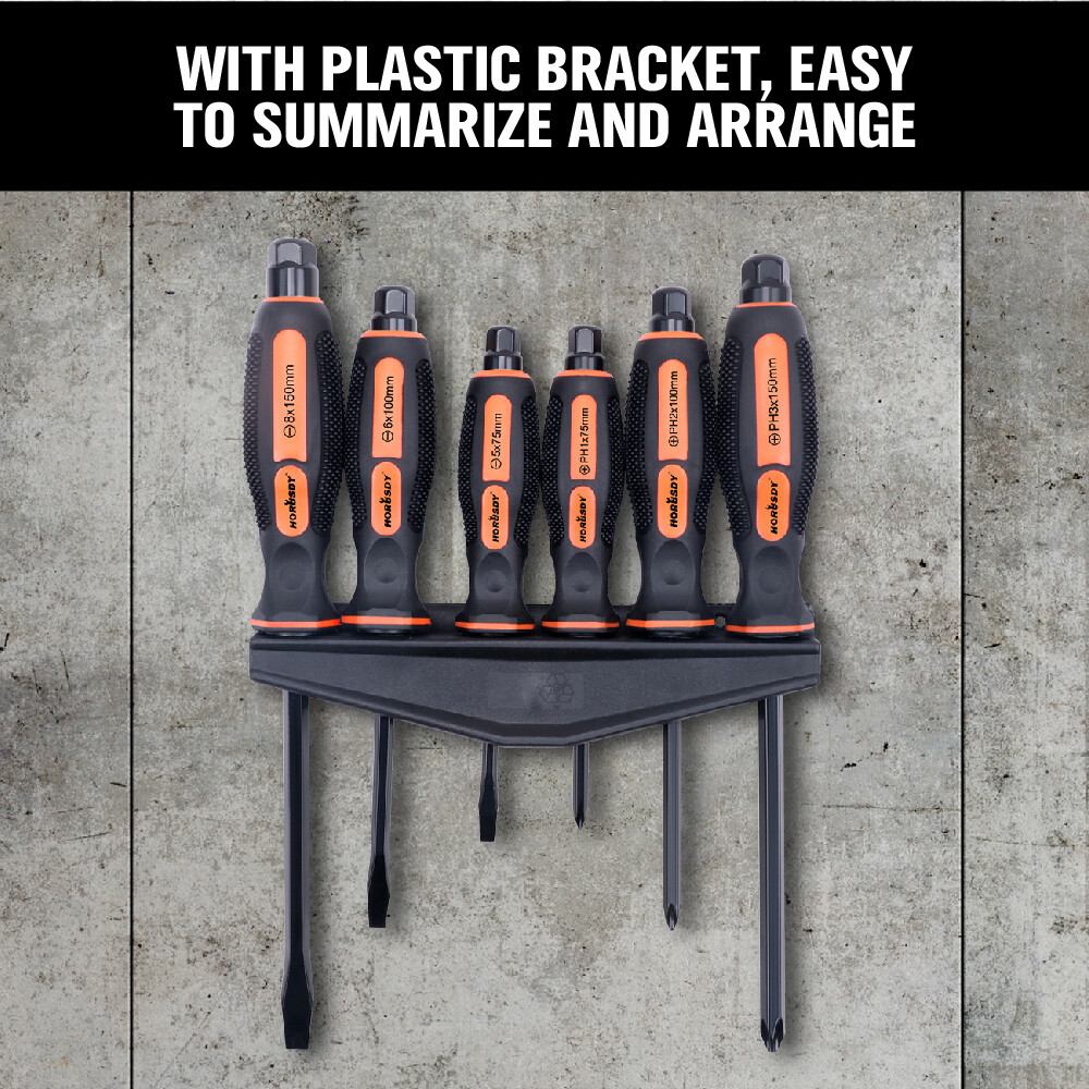 6 PC Hammer Head Screwdriver Commercial Grade Set Magnetic Tip Phillips Flat