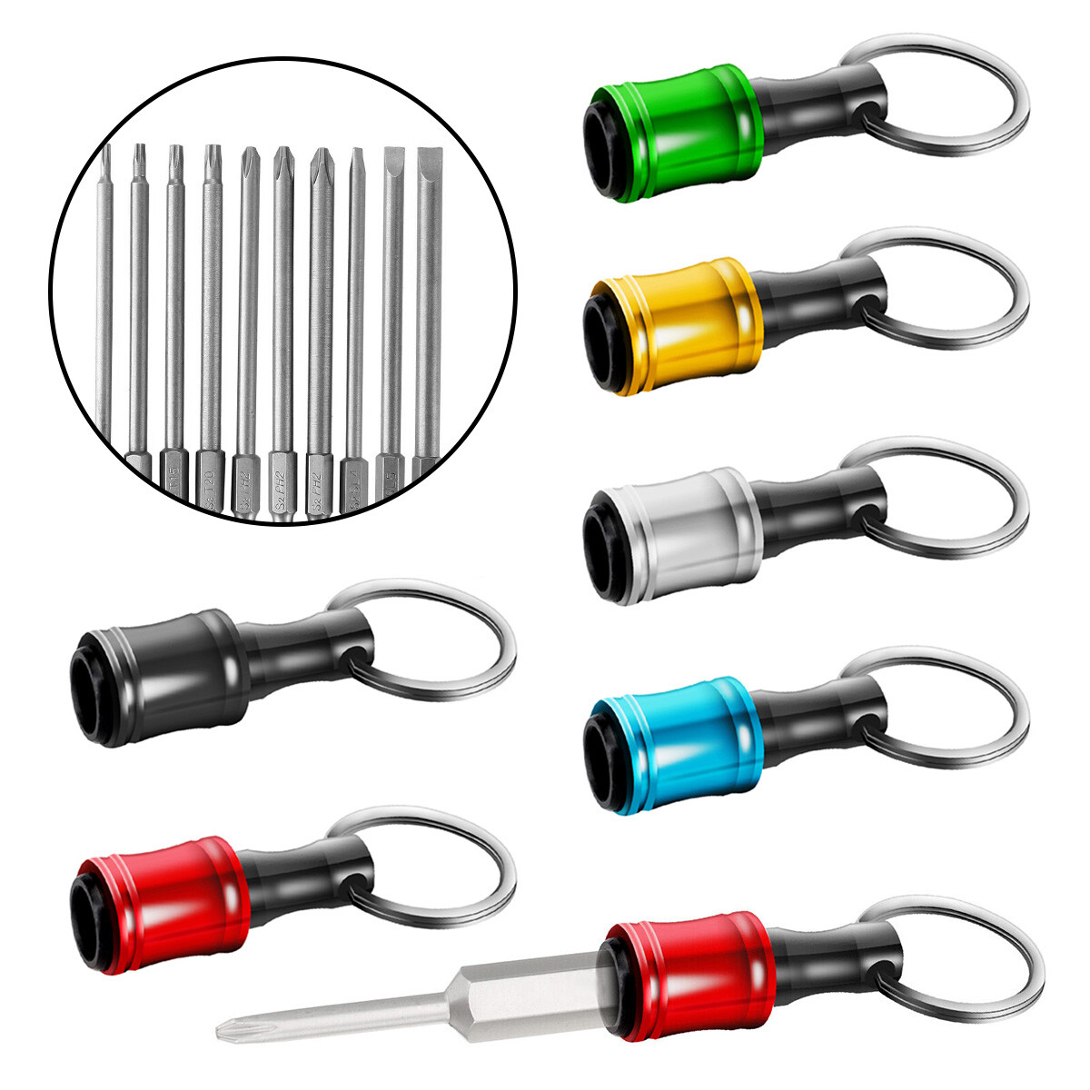 7Pcs 1/4″ Screwdriver Drill Bit Holder Bits Set Hex Shank Quick Release Keychain