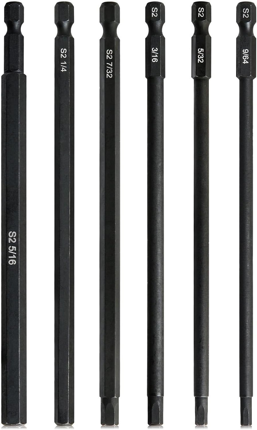 6″ Long 1/4 Inch Hex Head Allen Onesize, Set 5: 9/64 to 5/16, 150mm Black