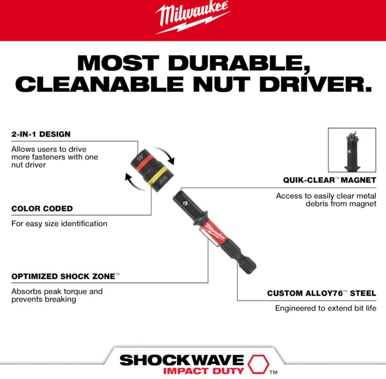 Milwaukee SHOCKWAVE Impact Duty QUIK-CLEAR 2-in-1 Magnetic Nut Driver Set – 2Pc