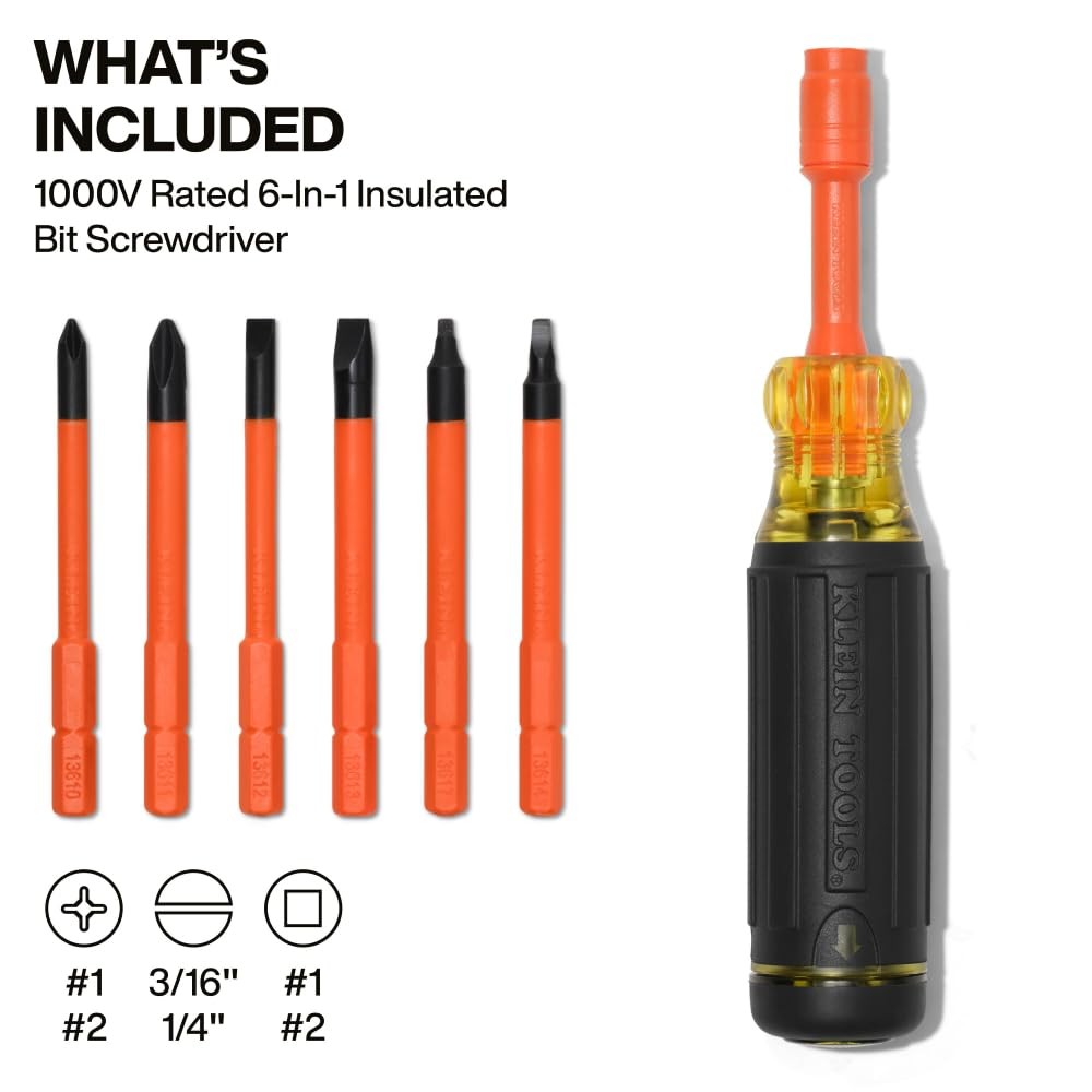 Klein Tools 32306INS 6-in-1 Insulated Multi-Bit Screwdriver, Orange/Black