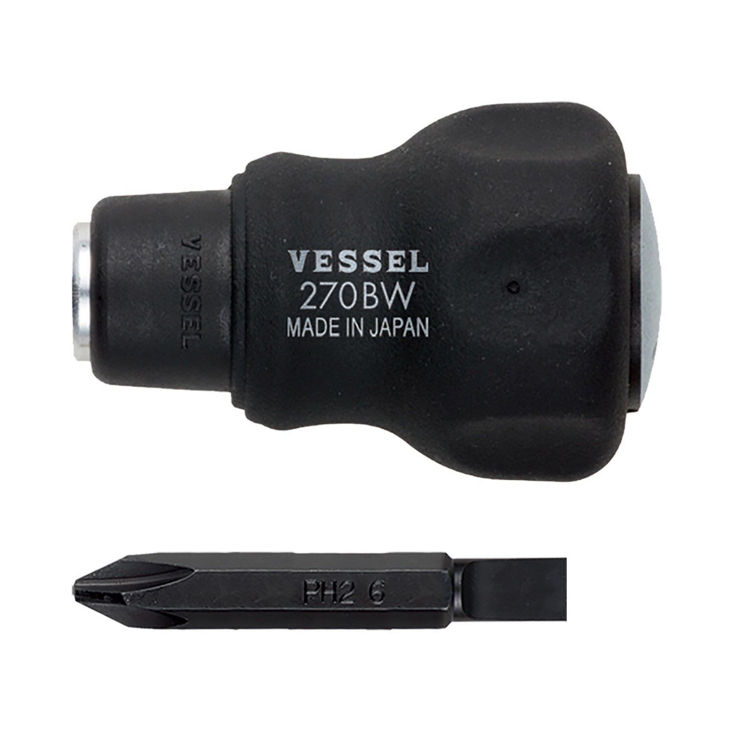 Vessel Stubby Ball Grip Screwdriver 1/4″ Hex Double End Bit PH2 S6 270BW JAPAN
