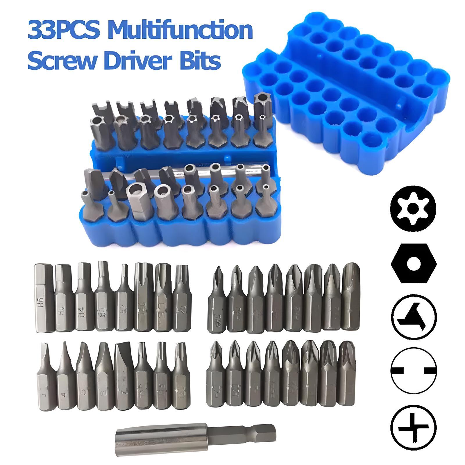 33Pcs Tamper Proof Torx Bit Set Security Star Hex Spanner Tri Wing Driver