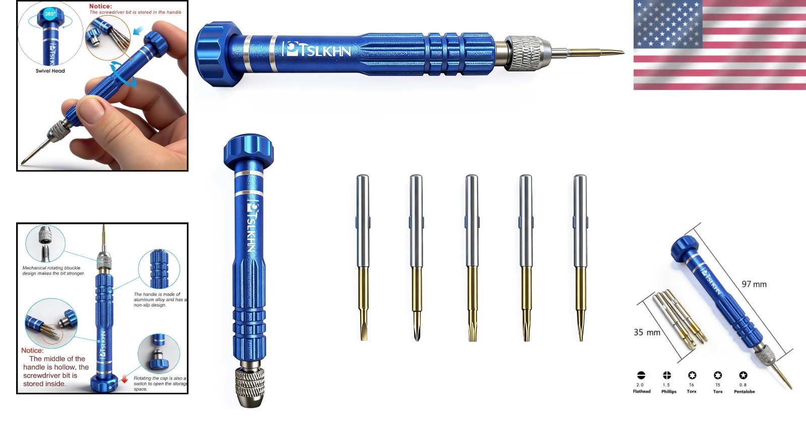 Compact All-in-One 5-in-1 Screwdriver Set, Durable Magnetic Tool for Technicians