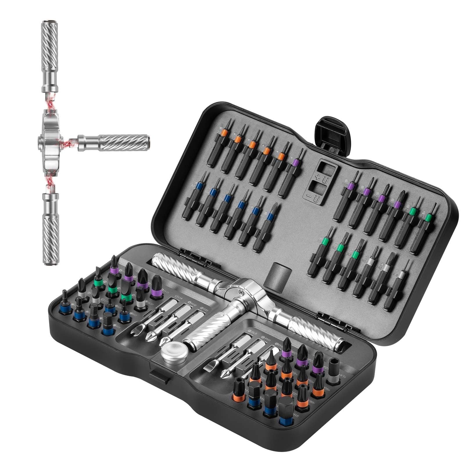 Magnetic Ratchet Screwdriver Set with S2 Steel Bits, Flexible Shaft for DIY & Re