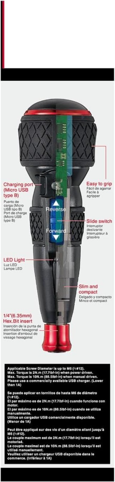 Official e-ASSIST High-Torque Battery-Powered Screwdriver with LED – No.220USB1U