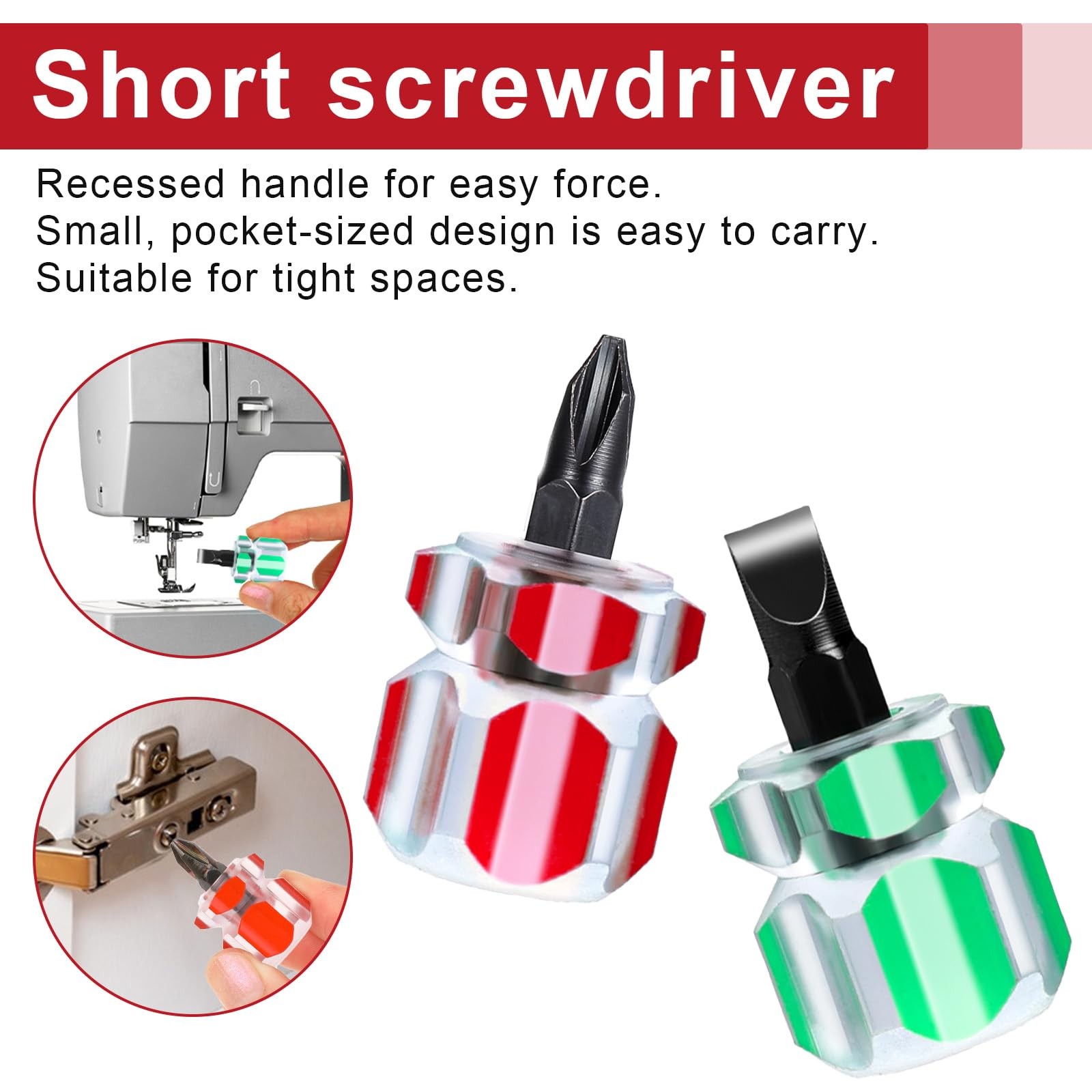Mabor 4Pcs Stubby Screwdriver Mini Short Sewing Machine Red and Green