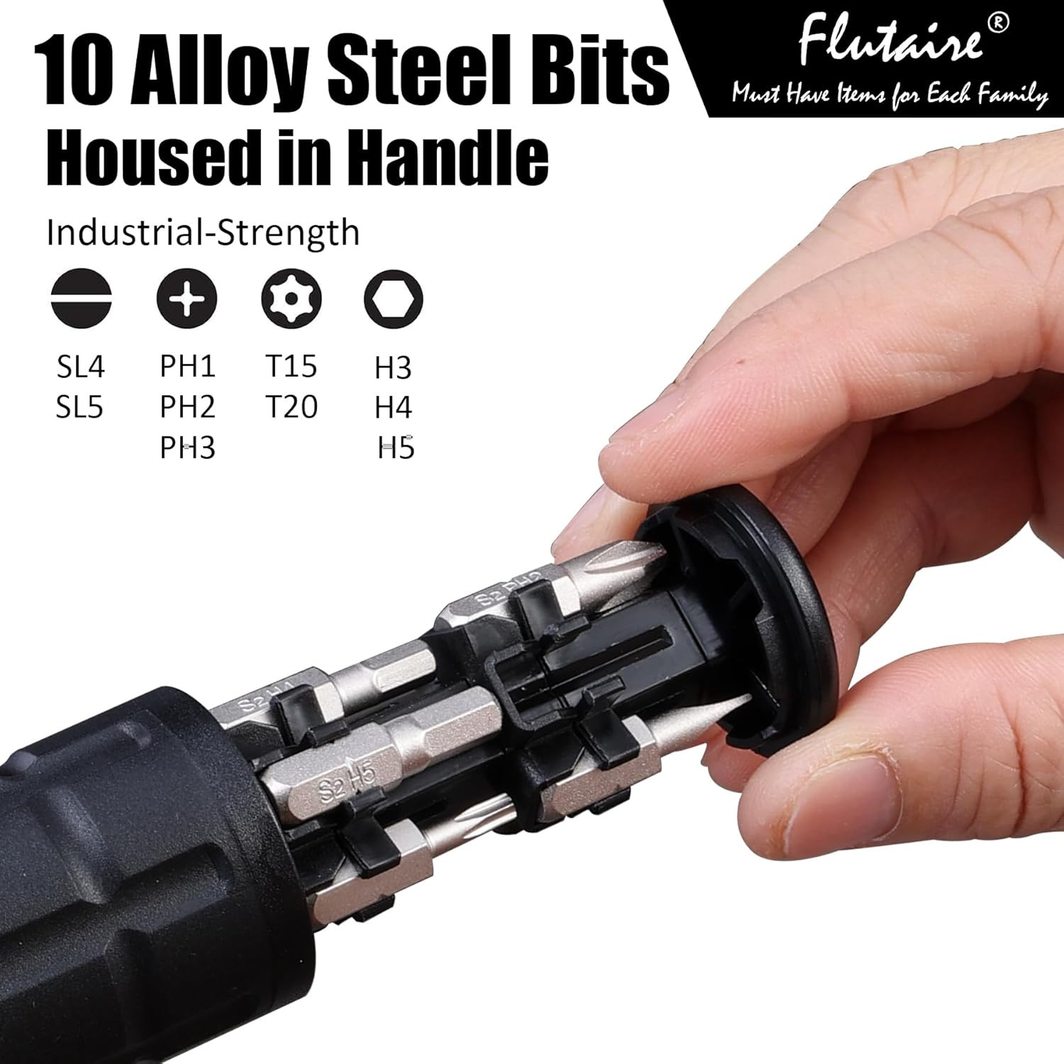 10-in-1 Magnetic Ratcheting Screwdriver Set with Nut Driver and Bits