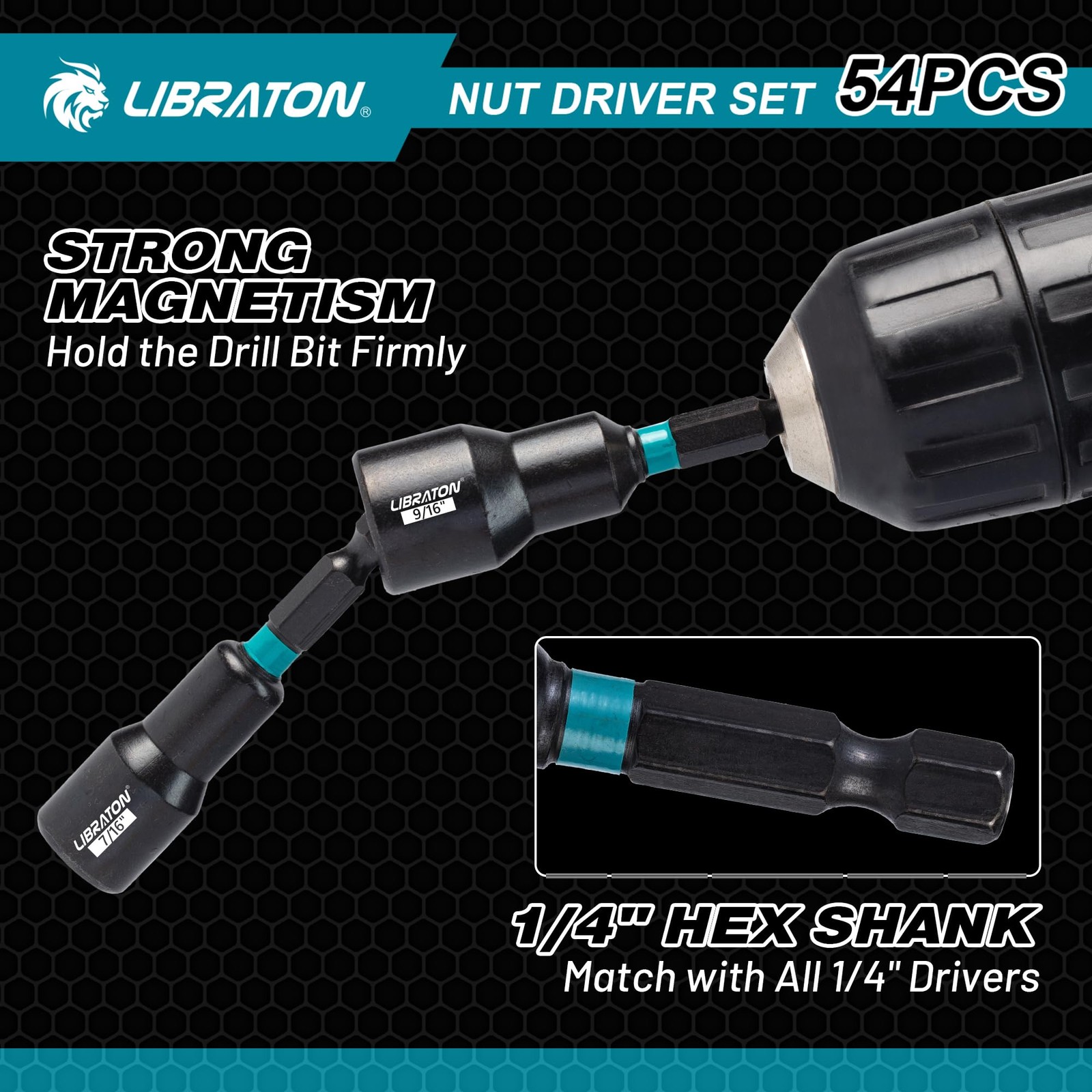 LIBRATON 54PCS Magnetic Nut Driver Set, Impact Drill Driver Bit 1/4″ Metric