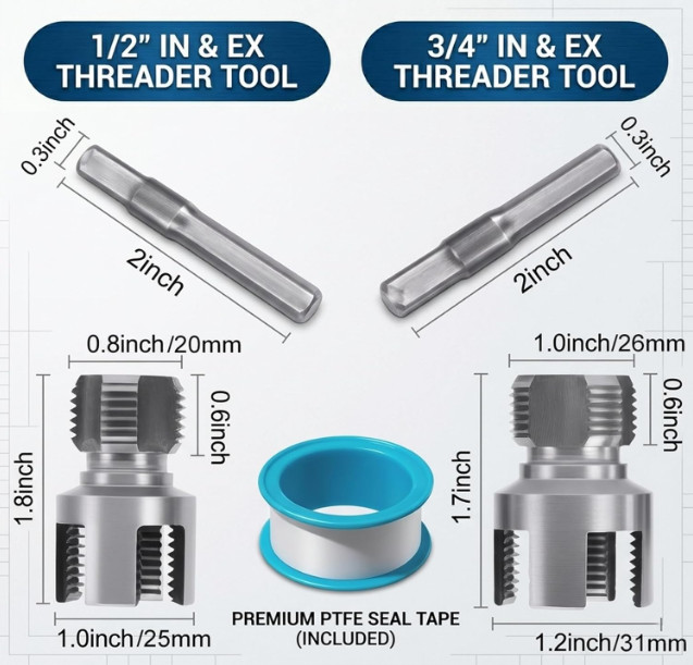 2 Terrajas para Tubo de PVC 1/2 3/4 Herramienta de Roscado para Taladro Auto US