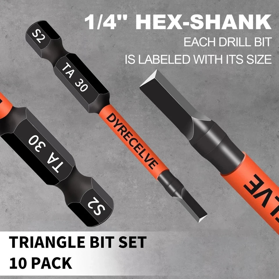 10-Pack Triangle Screwdriver Set – Premium S2 Steel Triangle Bit Set (2.56″ Long