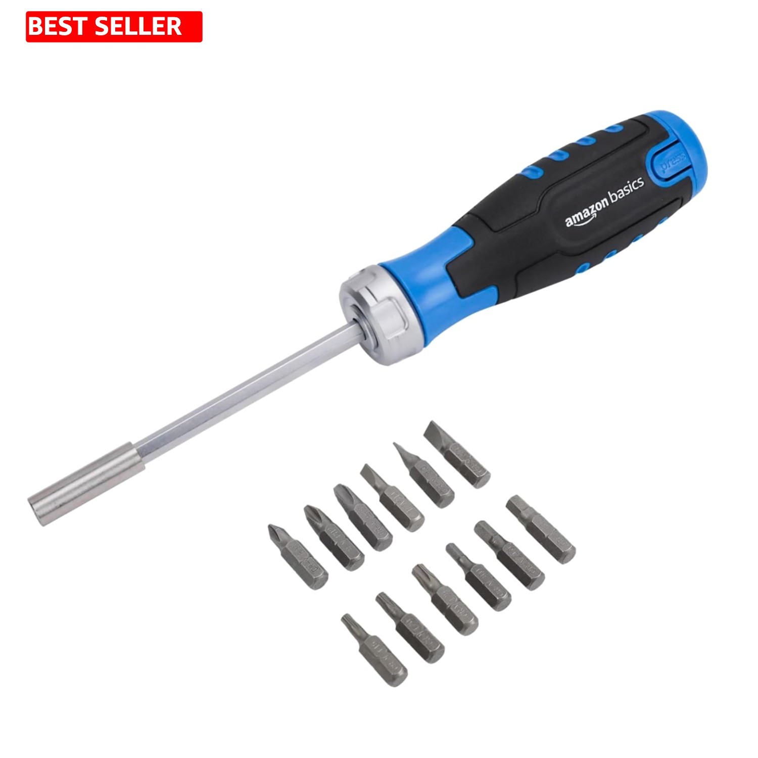 12-in-1 Ratcheting Magnetic Screwdriver with Bit Storage – Chrome Steel