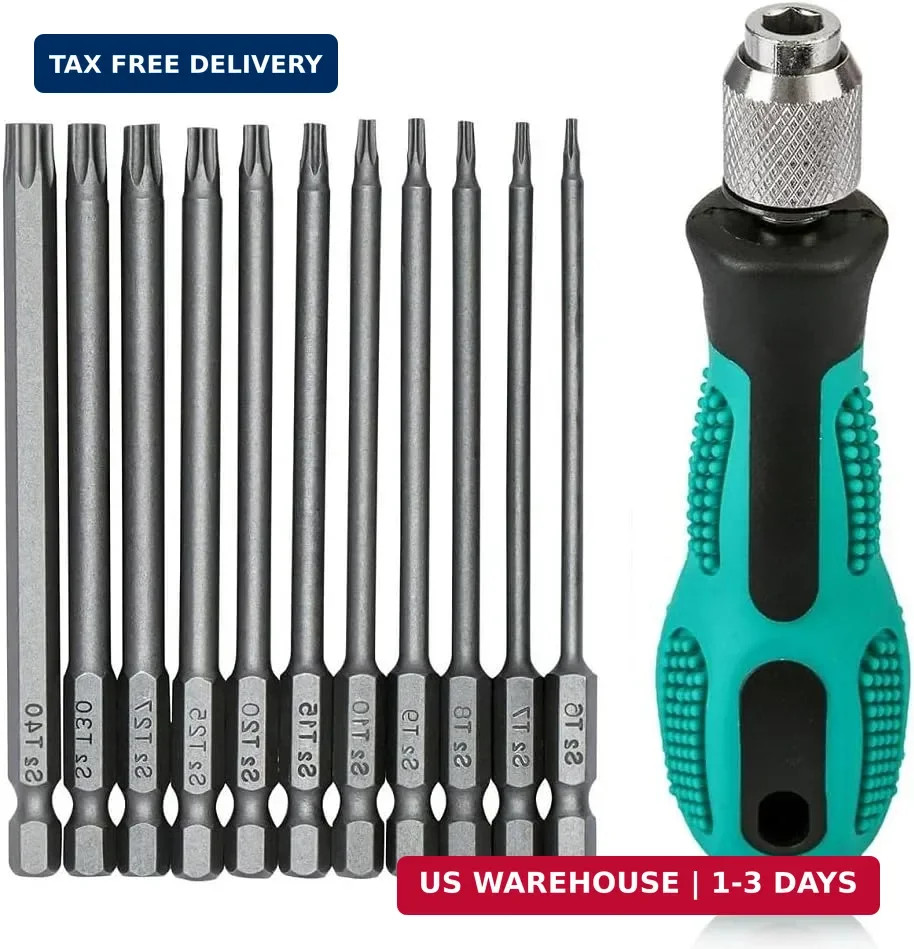 12 Piece Torx Screwdriver Set T6-T40, 1/4″ Magnetic Torx Set with Hole S2 Steel
