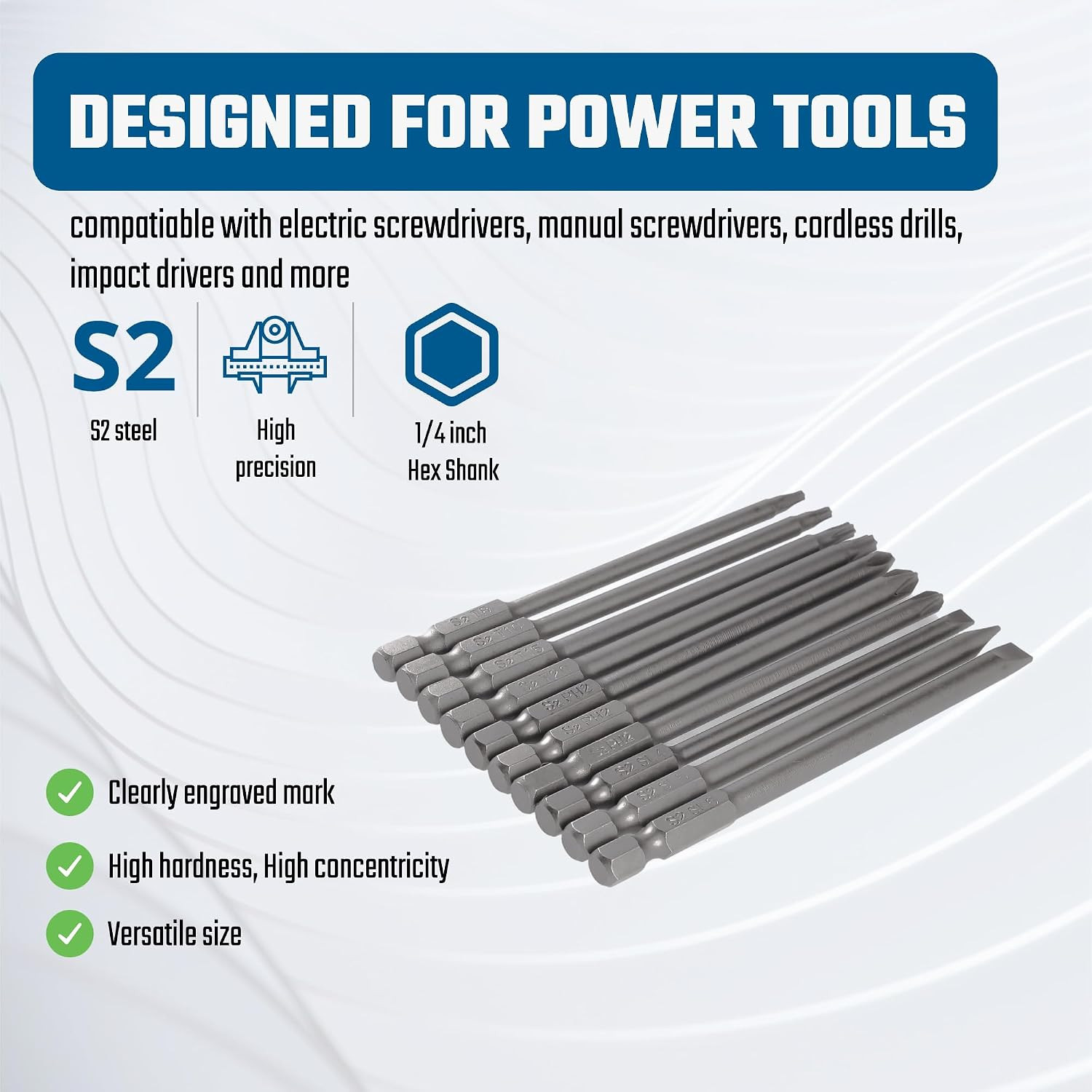 10PCS Long Screwdriver Bit Sets, 4 Inch/100 Mm | 3 Slotted 3 Phillips 4 Security