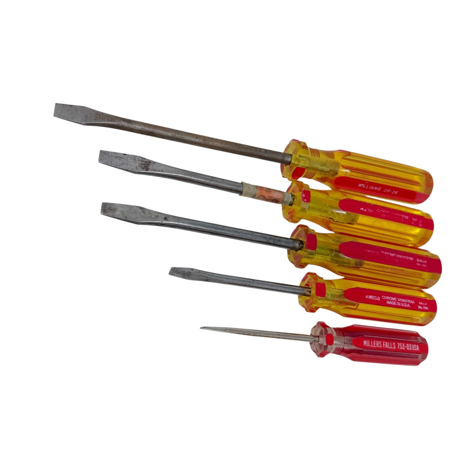 Williams, Millers Falls, Amscoand Assorted Mixed USA Screwdriver Set Rare, 5pc