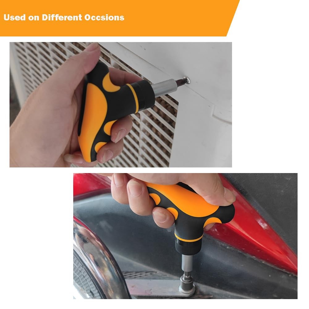 PANSHIYON T Handle Ratchet Driver,1/4” Ratcheting Bit Driver T Yellow-black