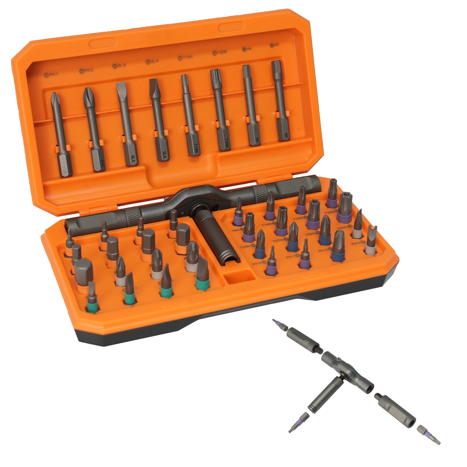 42PCS T-Shaped Ratchet Screwdriver Kit with Detachable Handle Tool Storage Case