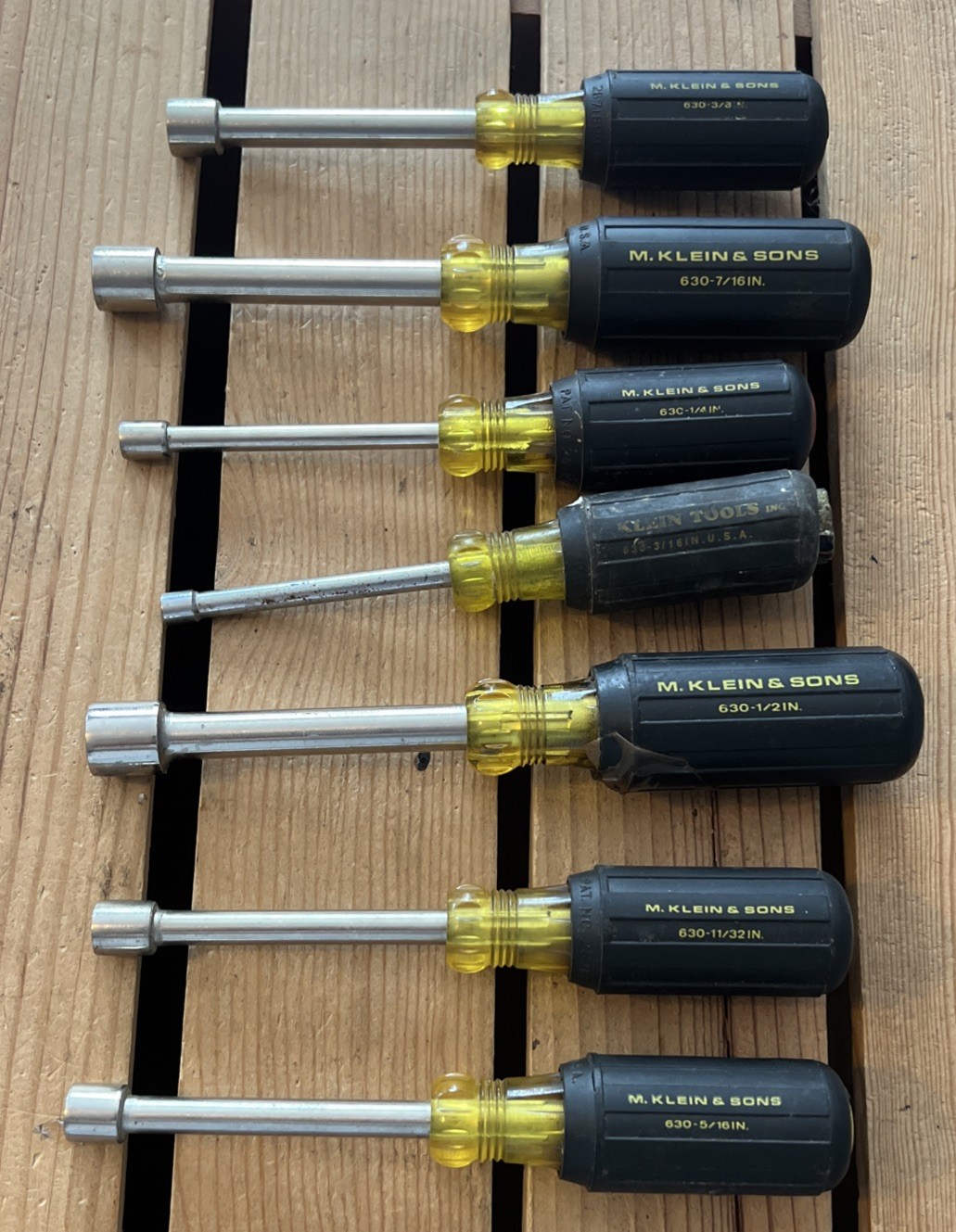 Klein Nut Driver Set 7 Pieces 630 5/16 11/32 1/2 3/16 1/4 7/16 3/8