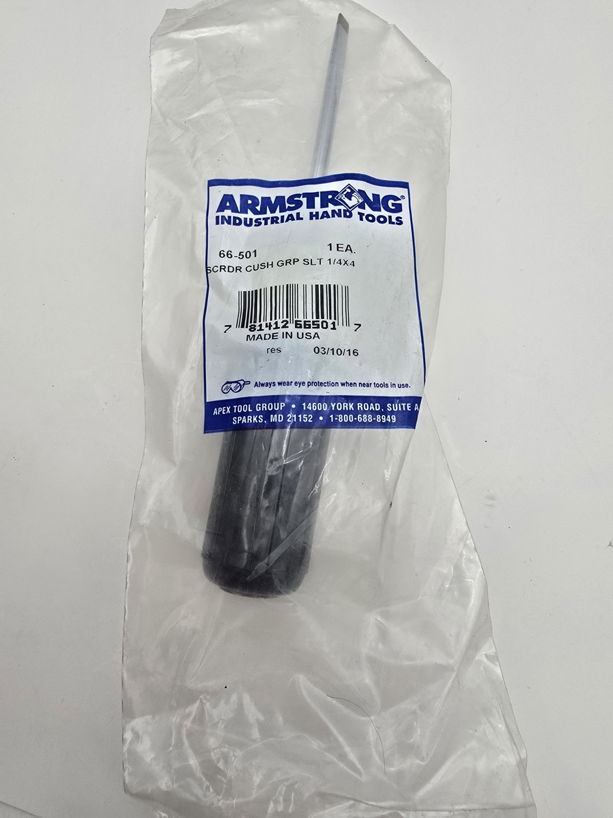 Armstrong 66-504 1/4×4 Round Shank Slotted Screwdriver with Cushion Grip USA 8″